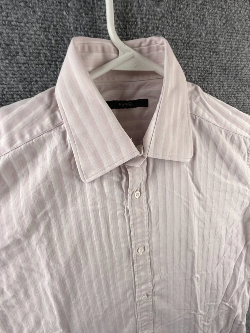 Gucci Italy Striped Pink White Long Sleeve Button Up Shirt Point Collar 15.5 Men